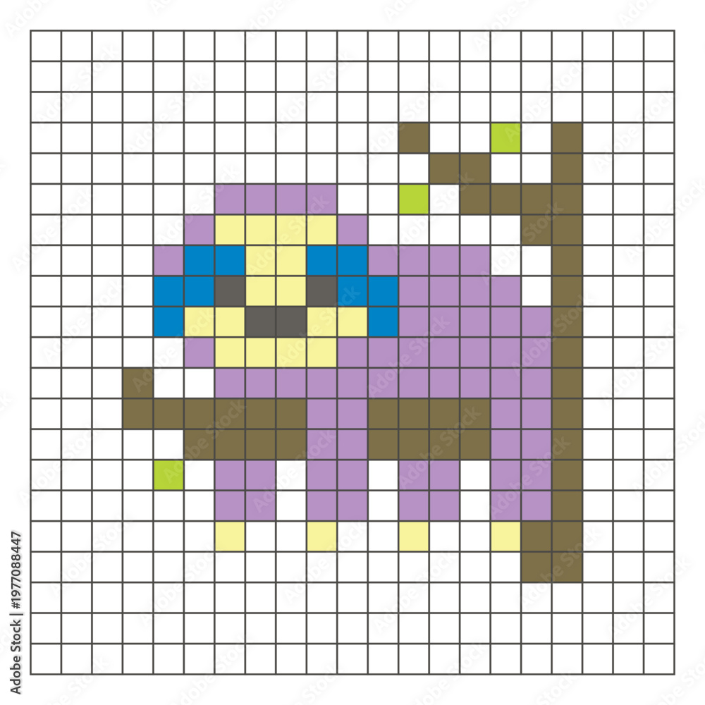 Fototapeta premium A flat pixel design made of geometric square color blocks on a clean grid layout. Pixel art sloth