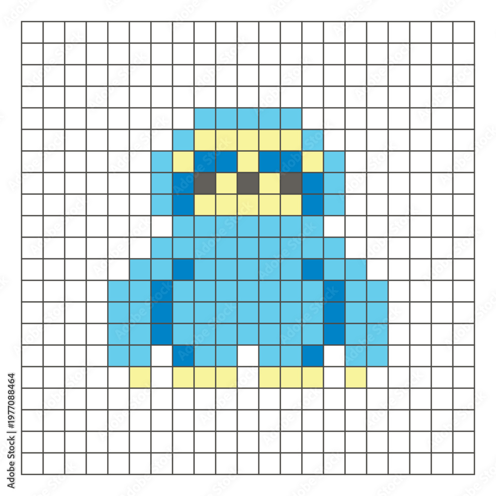 Fototapeta premium A flat pixel design made of geometric square color blocks on a clean grid layout. Pixel art sloth