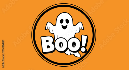 Halloween icons, spooky symbols, ghost logo, Boo sign, orange background