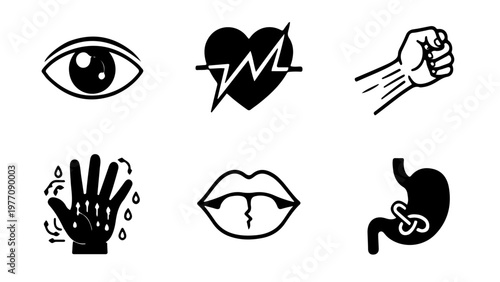 Physiological Stress Response Icon Set Body Reaction and Biology Symbols