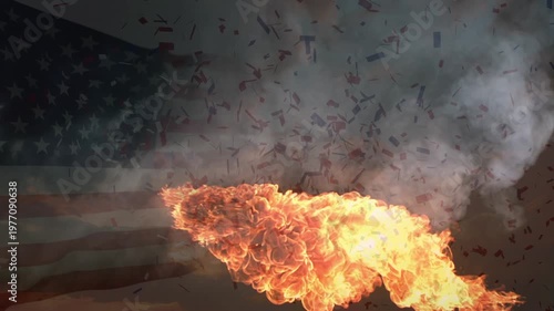 Animation of waving usa flag and flames