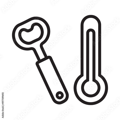 Simple line drawing of a bottle opener and a paperclip