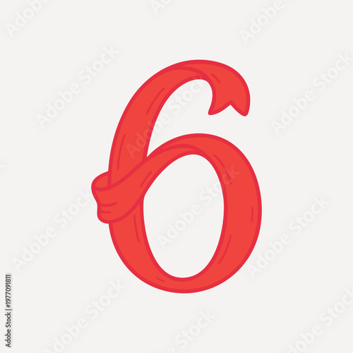 Bold red number six illustration vector