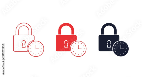 Minimalist illustration of a red padlock with a clock symbol representing security and time management