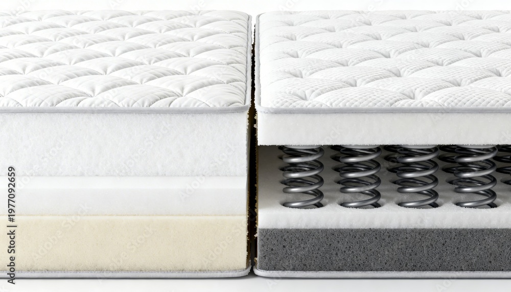 Fototapeta premium Single layer of pocket spring unit wrapped in white fabric in dual mattress cutaway view