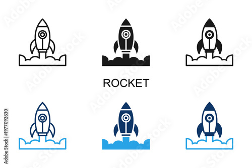 Rocket Icon Multi Style Vector Illustration
