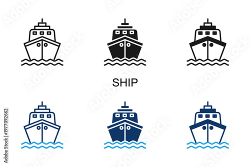 Ship Icon Multi Style Vector Illustration