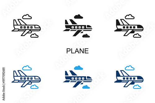 Plane Icon Multi Style Vector Illustration