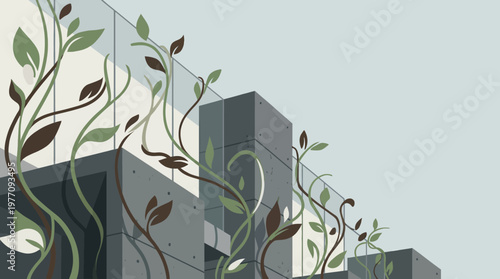 Urban Nature's Embrace: A building is artfully merged with botanical elements, showcasing a commitment to sustainable living and urban integration.