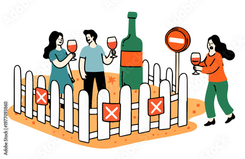 Public Drinking Rules Illustration, Alcohol Awareness Campaign