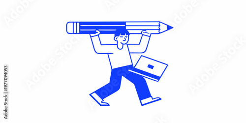 Man carrying a large pencil symbolizing creative workload and effort