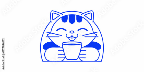 Bild auf Leinwand Cute cartoon cat enjoying a drink with a playful expression