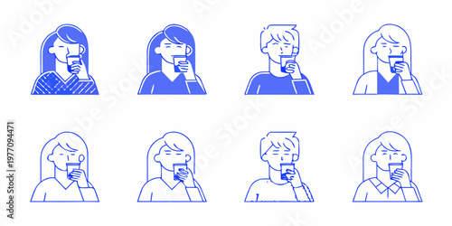 Minimalist illustration of people engrossed in their mobile phones