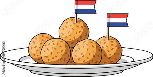 Traditional Dutch Bitterballen Fried Meatballs with Small Flags