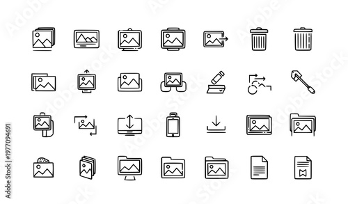 Modern picture icon set premium image outline pictograms editable vector symbols