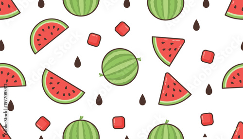 Colorful vector illustration of watermelon pattern symbolizing freshness, summer, and playfulness