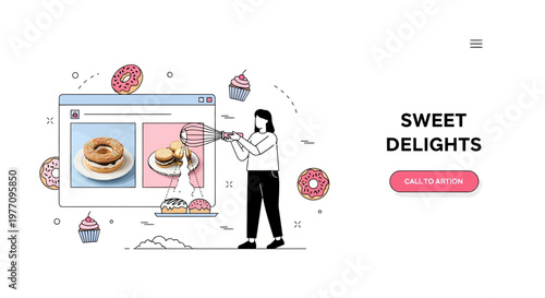 Bakery Online Shop Website Portfolio Page Illustration Food Sweet Cake Pastry Bread Snack Dessert Menu Tasty Bake