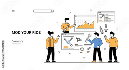 Car Tuning Service Landing Page UI Web Design With Professional Mechanics Tools Graphs And Performance Spark Plugs