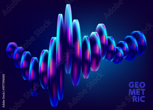 3D glass circle and ovals. Abstract technology background  of  iridescent geometric shapes.