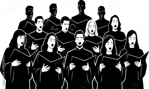 Church Choir Silhouette Singing Worship Praise Music Liturgy Black Vector