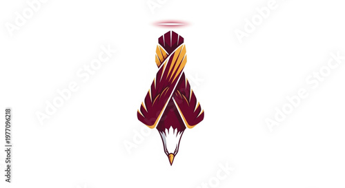 This unique logo depicts a majestic eagle diving downward, its form cleverly integrated into a pencil or fountain pen shape. Featuring a glowing halo and a bold burgundy and gold palette.