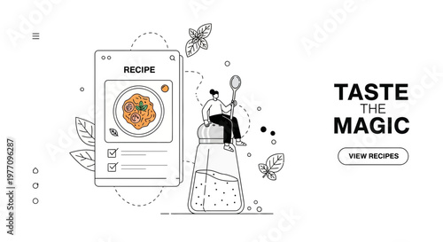 Girl on salt pot with spoon use app to cook good food at home fast now