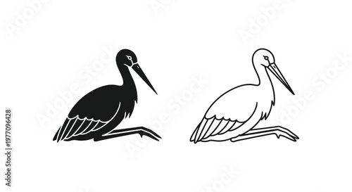 Black and White Wading Birds: Ibis vs Spoonbill Guide Vector
