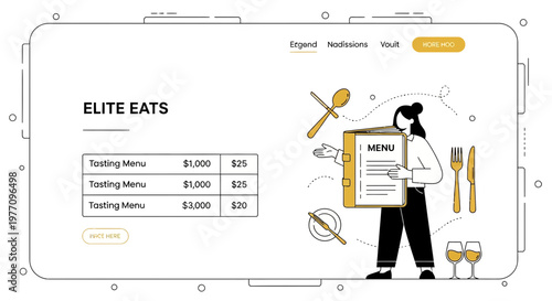 Eat food menu web ui page girl fork spoon plate wine glass bar cafe ok