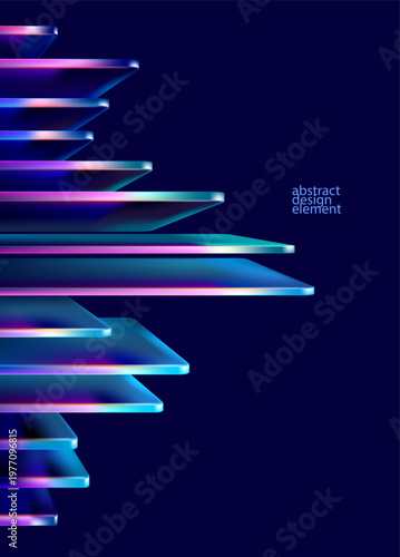 3D glass squares  and rectangles. Abstract technology background  of  iridescent geometric shapes