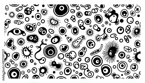 Bacteria and virus cells pattern in doodle style