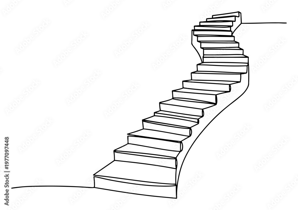 Obraz premium Spiral staircase steps leading upwards in minimalist continuous line art style