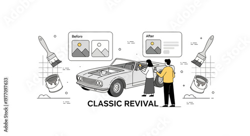 Vintage Car Restoration Workshop Service Maintenance Concept Vector