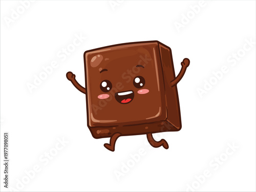 Cute cartoon chocolate bar character with happy expression waving arms cheerfully
