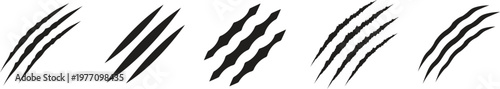 Animal Claw Scratches and Monster Rip Marks Set - Black Slash Vector Collection for Horror, Wild Animal, and Aggressive Design Concepts