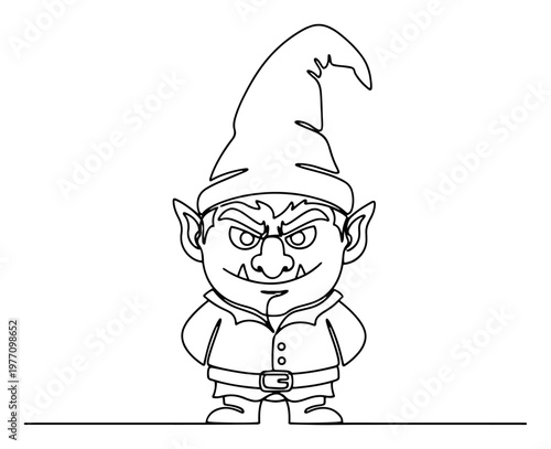 Fotografie Grumpy gnome character with pointed hat in continuous line art style