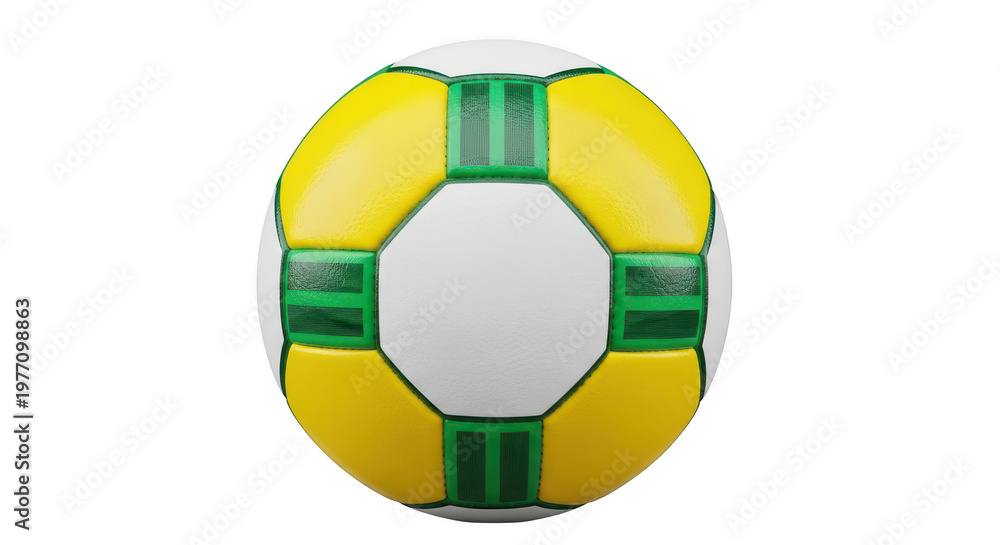 Fototapeta premium A vibrant soccer ball with green and yellow pentagonal patterns isolated on transparent background png