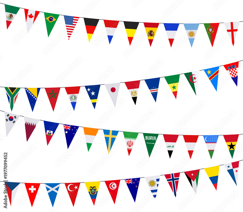 Fototapeta premium Garlands with pennants in the colors of the participating teams