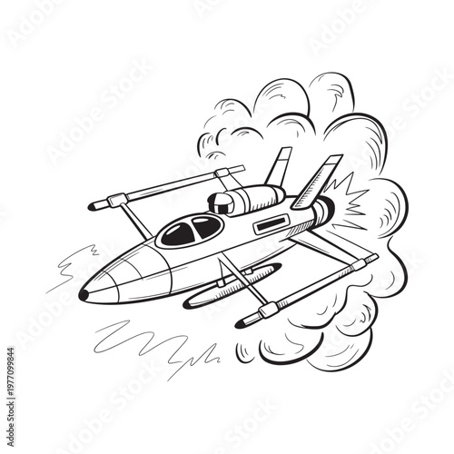 Foto A black and white illustration of an x wing starfighter in flight