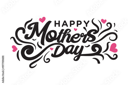 Happy Mothers Day Elegant Calligraphy Typography with Hearts-02