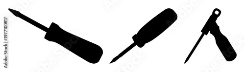 Screwdriver set with black silhouette on white background showcasing sleek minimalist design featuring hand tool, tool, hardware with maintenance and DIY for workshop use