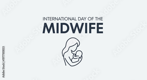 International Day of the Midwife minimalist outline logo with a mother holding baby icon, on an isolated white background.