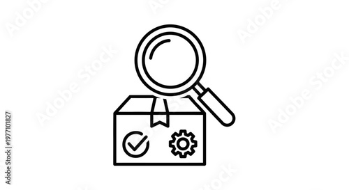 Box and magnifying glass icon vector illustration of inspection and analysis