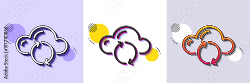 Cloud computing sync line icon. Halftone dotted pattern. Gradient icon with grain shadow. Internet data storage sign. File hosting technology symbol. Line cloud sync icon. Various designs. Vector