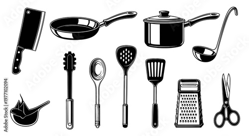 Professional Kitchen Utensils and Cookware Icon Set