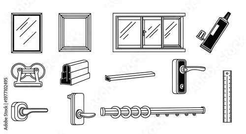 Window Installation and Hardware Components Vector Set