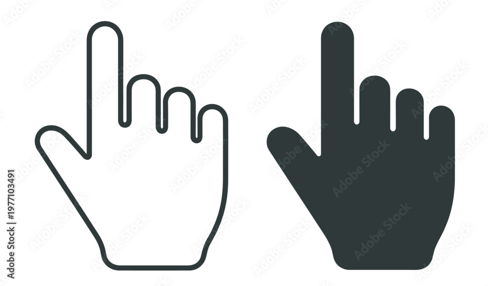 Obraz premium hand pointer icon, finger click gesture for user interface interaction, outline and silhouette vector illustration isolated on transparent background