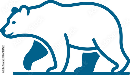 Bear descending slope in solid blue profile silhouette can be Editable