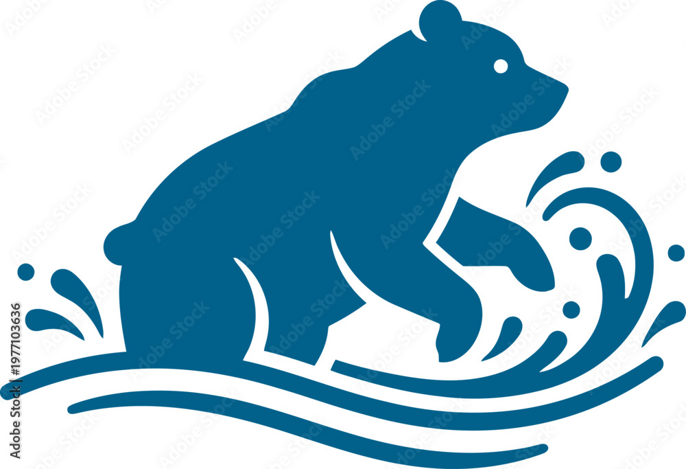Fototapeta premium Bear wading through splashing water in a river can be Editable