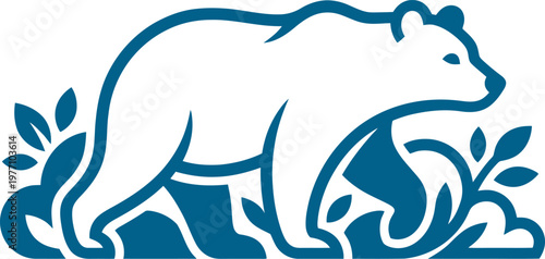 Bear walking through thick bushes and foliage can be Editable