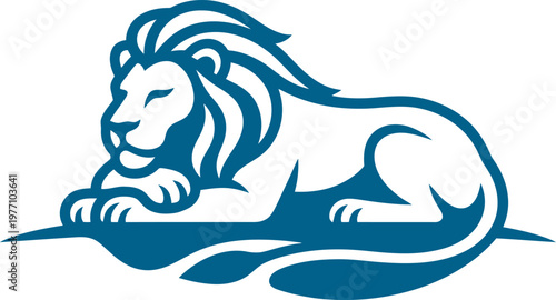 Calm lion figure lying down with paws crossed in repose can be Editable